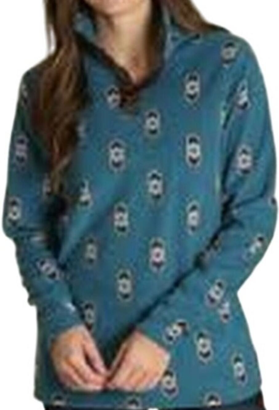 As Real As Wrangler Fleece Pullover 1/4 Zip Aztec Pattern Pearl Snap Blue S
